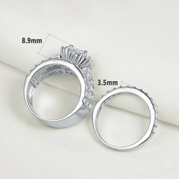 🎁 Princess Cut Zircon Full Filled Square Multi Layer Luxury Ring Set, UNVN12246 - Picture 8 of 8